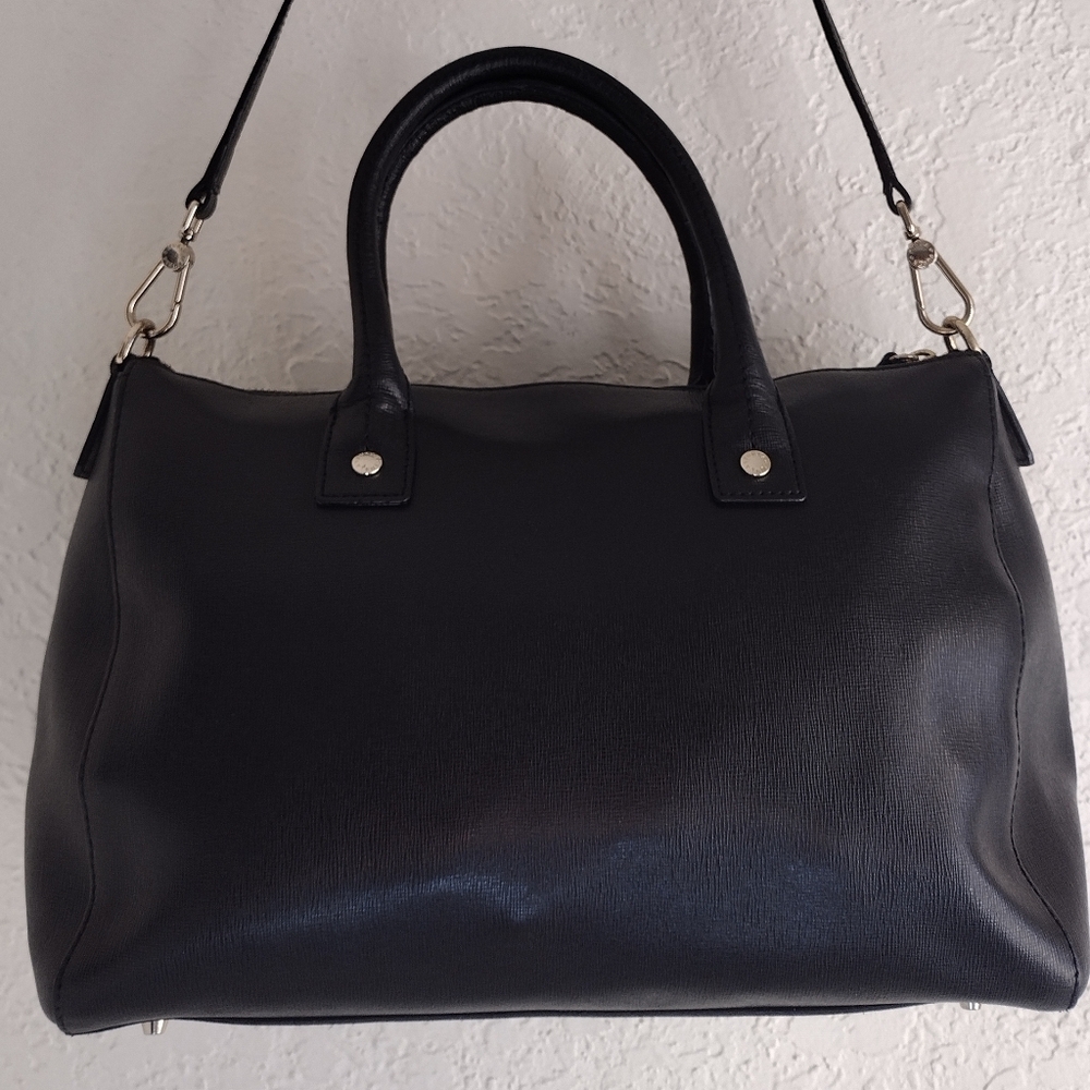 Furla Linda Medium Leather Black And Gold Satchel Bag - Picture 9 of 14